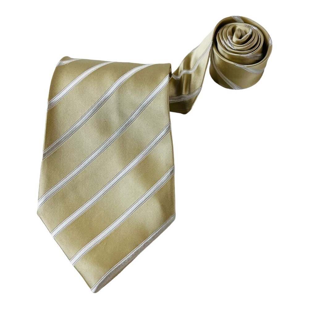 Charvet Metallic Gold w/ Silver Stripe‎ Silk Neck Tie Mens Size 4"W 58"L